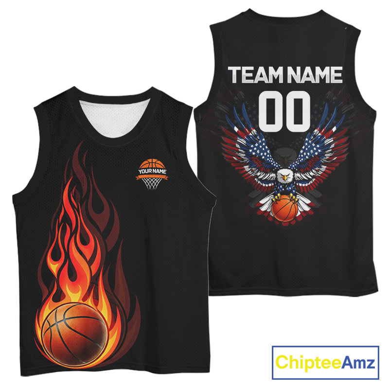 Personalized Eagle American Flag Flaming Basketball Jersey Custom Name & Number Basketball Shirt TDM5785