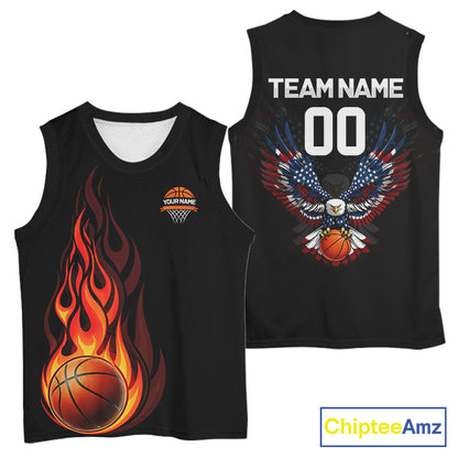 Personalized Eagle American Flag Flaming Basketball Jersey Custom Name & Number Basketball Shirt TDM5785