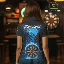 Load image into Gallery viewer, Blue Flaming Skull Darts Shirt For Women Custom Darts Jersey Team Polo &amp; Quarter Zip TDM5054