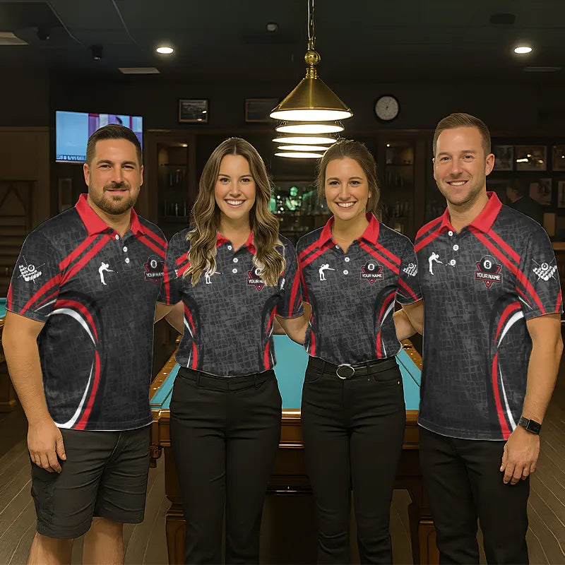 Black And Red 8 Ball Flame Billiard Shirt For Women Custom Pool Team Shirt, Billiard Jersey TDM5790