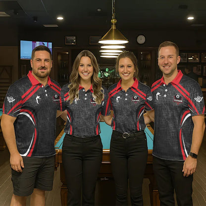 Black And Red 8 Ball Flame Billiard Shirt For Women Custom Pool Team Shirt, Billiard Jersey TDM5790