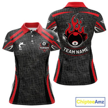 Load image into Gallery viewer, Black And Red 8 Ball Flame Billiard Shirt For Women Custom Pool Team Shirt, Billiard Jersey TDM5790