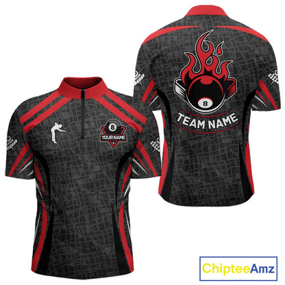 Black And Red 8 Ball Flame Billiard Shirt For Men Custom Pool Team Shirt, Billiard Jersey TDM5790