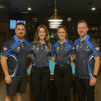 Black And Blue 8 Ball Flame Billiard Shirt For Men Custom Pool Team Shirt, Billiard Jersey TDM5791