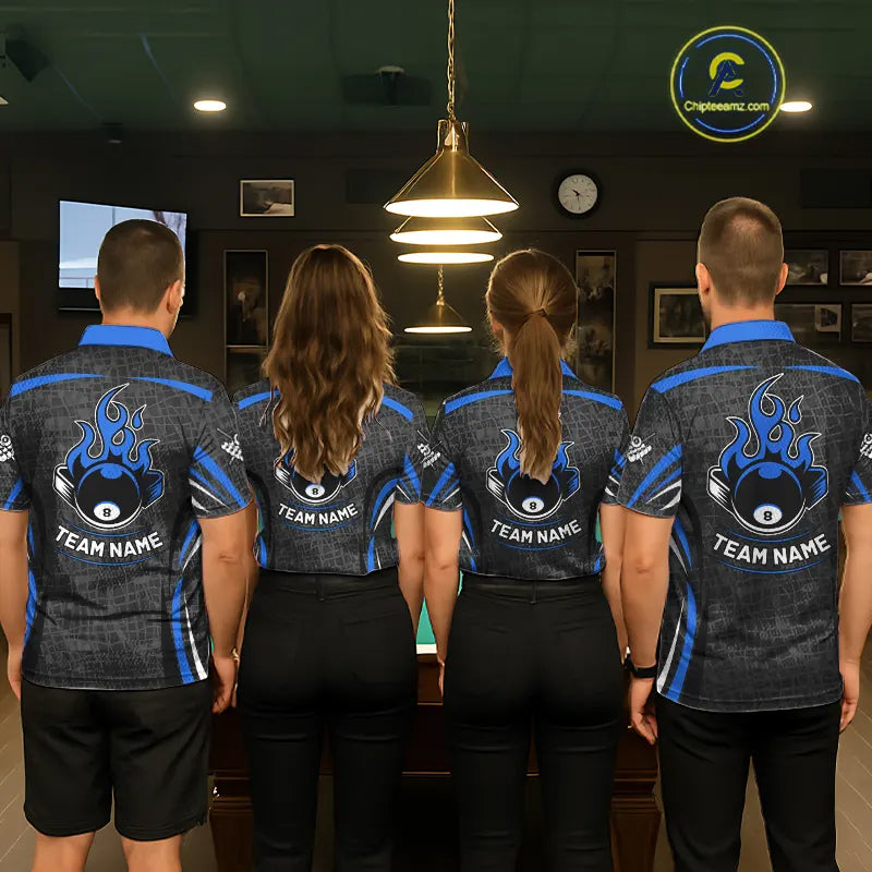 Black And Blue 8 Ball Flame Billiard Shirt For Men Custom Pool Team Shirt, Billiard Jersey TDM5791