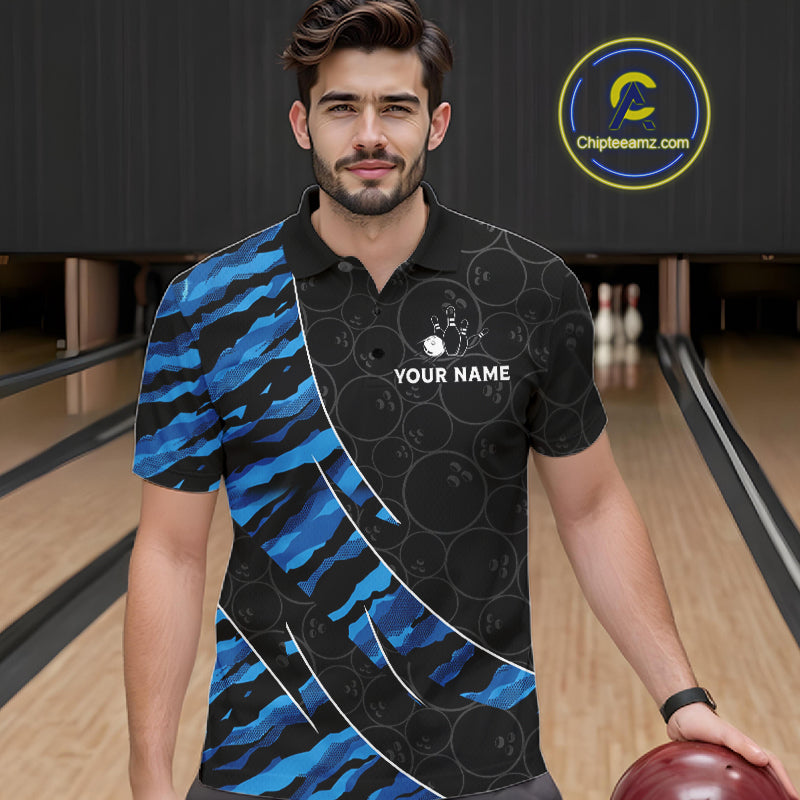 Texas Flag Blue Camo Bowling Shirt For Men Custom Patriotic Bowling Team Jersey Polo & 1/4 Zip TDM6387