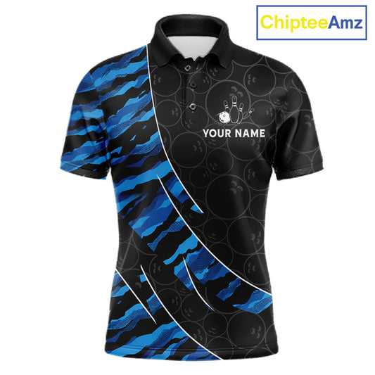 Texas Flag Blue Camo Bowling Shirt For Men Custom Patriotic Bowling Team Jersey Polo & 1/4 Zip TDM6387
