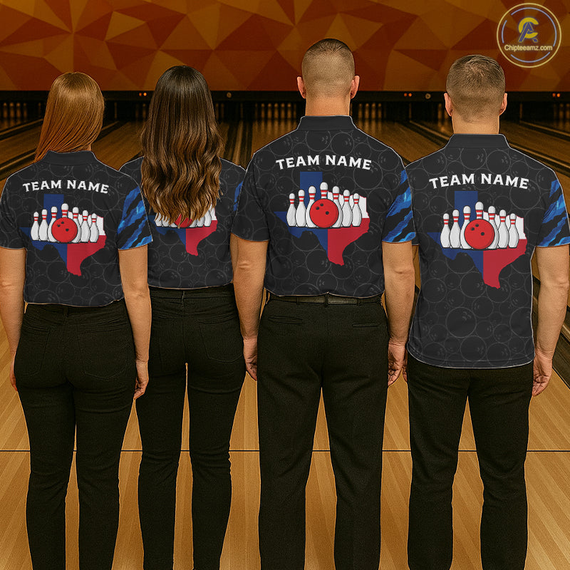 Texas Flag Blue Camo Bowling Shirt For Women Custom Patriotic Bowling Team Jersey Polo & 1/4 Zip TDM6387