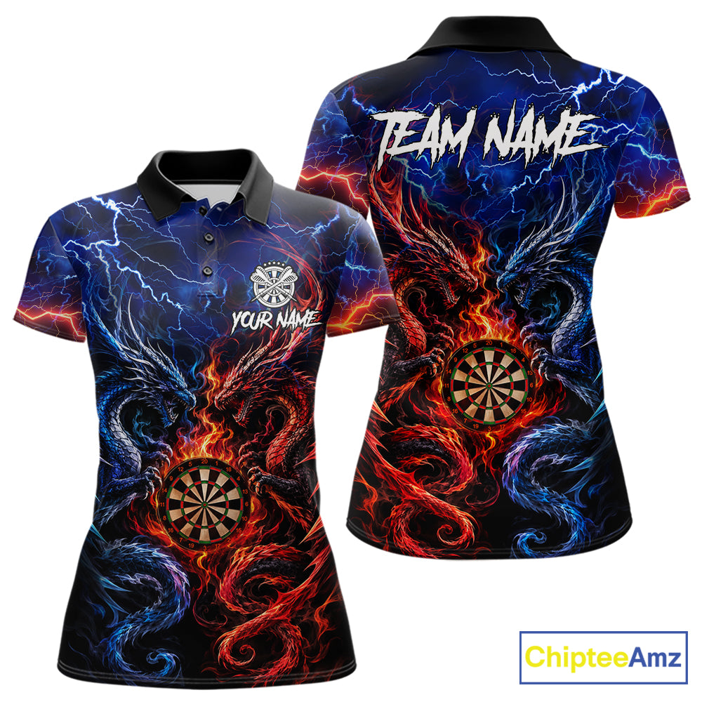 Blue And Red Thunder Lightning Dragon Darts Shirt For Women Custom Darts Team Jersey Polo & 1/4 Zip TDM6577