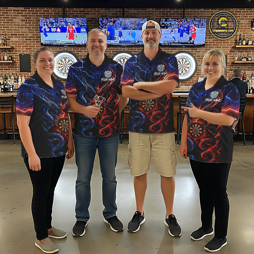 Blue And Red Thunder Lightning Dragon Darts Shirt For Women Custom Darts Team Jersey Polo & 1/4 Zip TDM6577