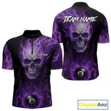 Load image into Gallery viewer, Purple Flaming Skull 8 Ball Fire Billiard Shirt For Men Custom Billiard Team Jersey Polo &amp; 1/4 Zip TDM5062