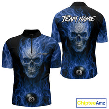 Load image into Gallery viewer, Blue Flaming Skull 8 Ball Fire Billiard Shirt For Men Custom Billiard Team Jersey Polo &amp; 1/4 Zip TDM5063