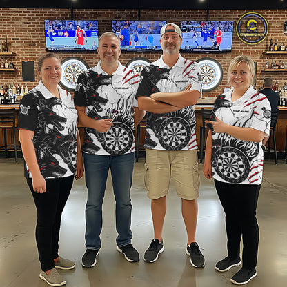 White Black Grunge Wolf Darts Shirts For Women Custom Darts Team Jersey Polo & Quarter Zip TDM5534