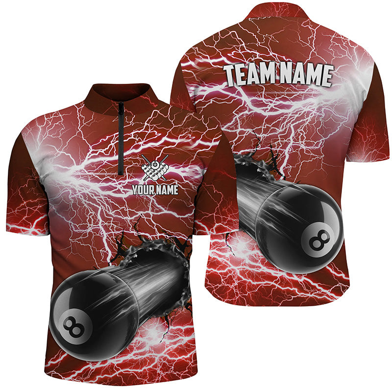 Funny 8 Ball Pool Rush Out Custom Thunder Lightning Red Men Quarter-Zip Shirts For Team TDM0967