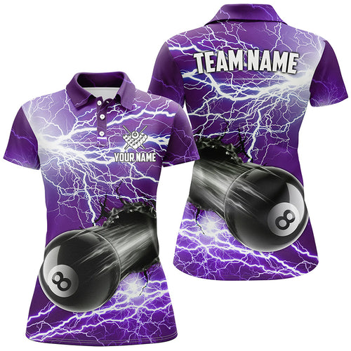 Funny 8 Ball Pool Rush Out Custom Thunder Lightning Purple Women Polo Shirt Best Billiard Team Shirts TDM0969