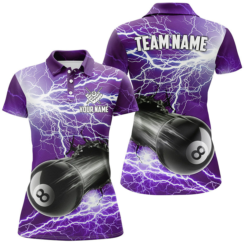 Funny 8 Ball Pool Rush Out Custom Thunder Lightning Purple Women Polo Shirt Best Billiard Team Shirts TDM0969