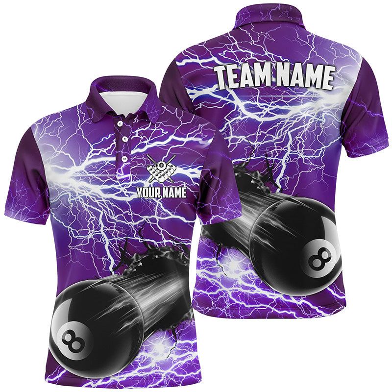 Funny 8 Ball Pool Rush Out Custom Thunder Lightning Purple Men Polo Shirt Best Billiard Team Shirts TDM0969
