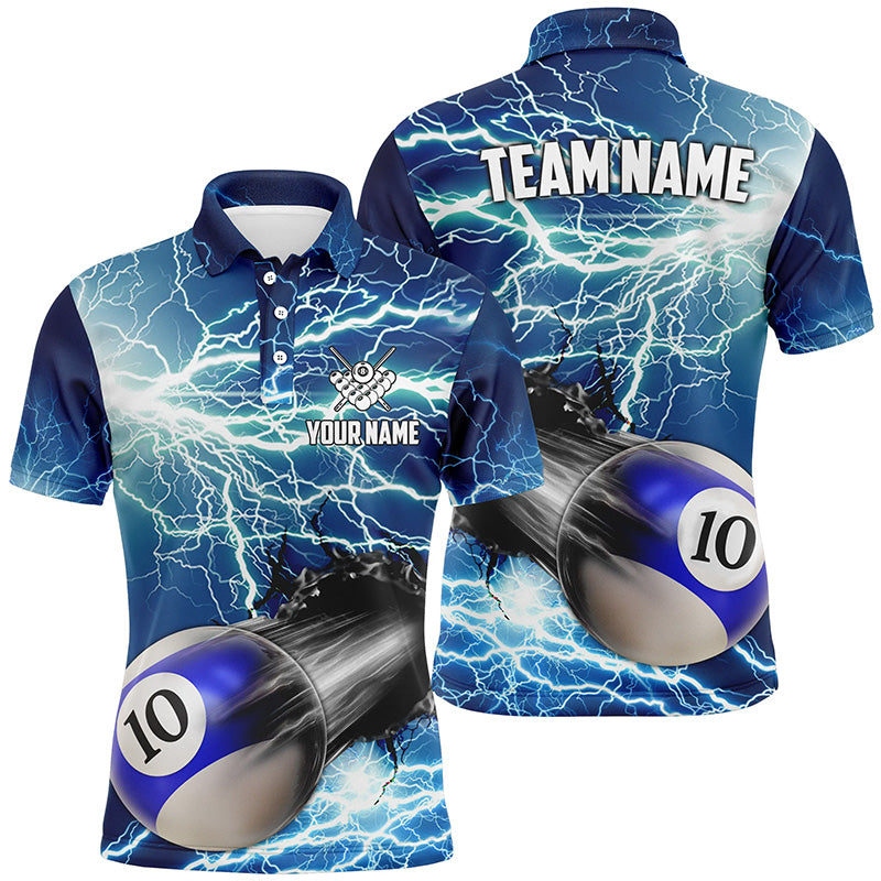 Funny 10 Ball Pool Rush Out Custom Thunder Lightning Blue Men Polo Shirts Best Billiard Team Shirts TDM0971