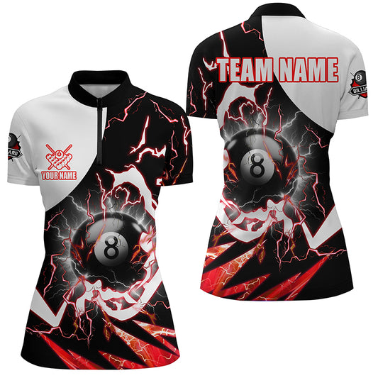 Personalized 8 Ball Pool Women Quarter-Zip Shirts Custom Lightning Thunder Red Billiard Jersey TDM1508