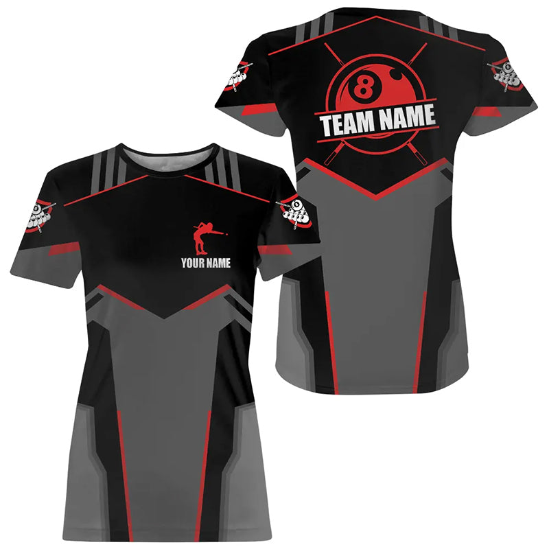 Personalized 8 Ball Pool Billiard T Shirt For Women Custom Billiard Team Jersey Uniform |Red TDM2323
