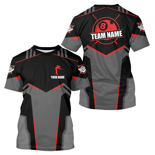 Personalized 8 Ball Pool Billiard T Shirt For Men Custom Billiard Team Jersey Uniform |Red TDM2323