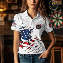 Load image into Gallery viewer, Personalized White Grunge American Flag Darts Jersey For Women Custom Patriotic Darts Team Shirts TDM5076