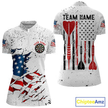 Load image into Gallery viewer, Personalized White Grunge American Flag Darts Jersey For Women Custom Patriotic Darts Team Shirts TDM5076