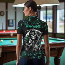 Load image into Gallery viewer, Turquoise Funny Death Skeleton Roses 8 Ball Pool Women Billiard Shirts Custom Thunder Billiard Jersey TDM3630