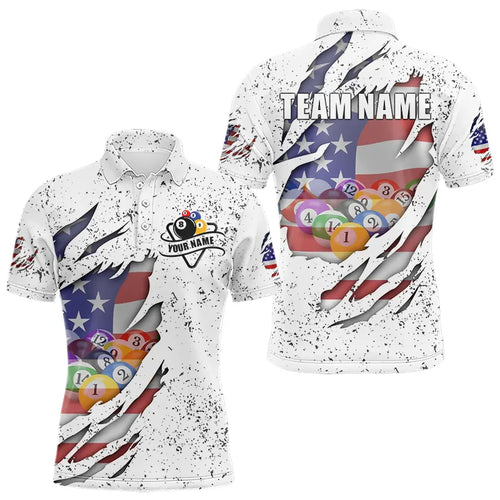 Personalized Grunge White American Flag Billiard Shirts For Men Custom 8 Ball Pool Billiard Jersey TDM3635