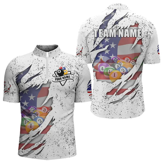 Personalized Grunge White American Flag Billiard Shirts For Men Custom 8 Ball Pool Billiard Jersey TDM3635
