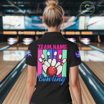 Custom Neon Bowling Shirt For Women, Funny Strike Bowling Team Jersey Polo & Quarter Zip Shirts TDM6169