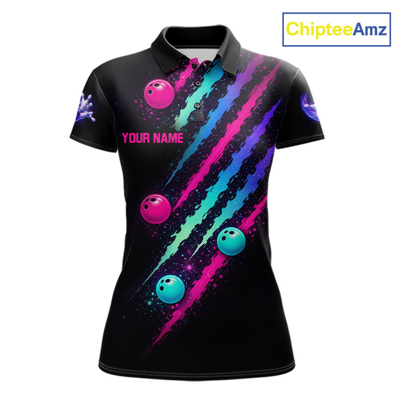 Custom Neon Bowling Shirt For Women, Funny Strike Bowling Team Jersey Polo & Quarter Zip Shirts TDM6169