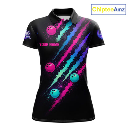 Custom Neon Bowling Shirt For Women, Funny Strike Bowling Team Jersey Polo & Quarter Zip Shirts TDM6169