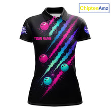 Load image into Gallery viewer, Custom Neon Bowling Shirt For Women, Funny Strike Bowling Team Jersey Polo &amp; Quarter Zip Shirts TDM6169