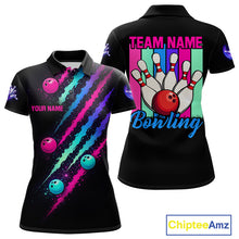 Load image into Gallery viewer, Custom Neon Bowling Shirt For Women, Funny Strike Bowling Team Jersey Polo &amp; Quarter Zip Shirts TDM6169