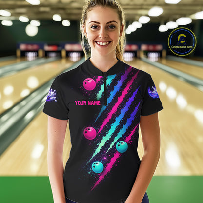 Custom Neon Bowling Shirt For Women, Funny Strike Bowling Team Jersey Polo & Quarter Zip Shirts TDM6169