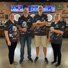 Load image into Gallery viewer, Custom Eagle Darts Jersey For Women, Black Grunge American Flag Patriotic Darts Shirt Polo &amp; 1/4 Zip TDM6405