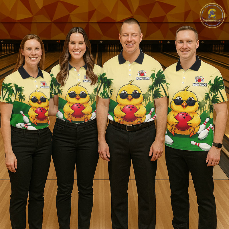 Custom Cute Chicken Summer Bowling Shirts For Women, Funny Bowling Team Jersey Polo & 1/4 Zip TDM6591