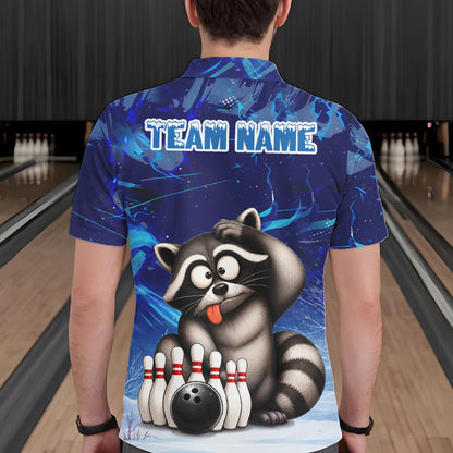 Personalized Blue Funny Raccoon Bowling Shirt For Men Custom Bowling Team Jersey Polo & 1/4 Zip TDM6594