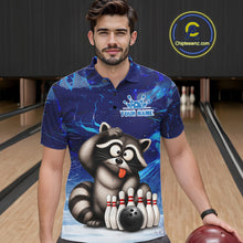 Load image into Gallery viewer, Personalized Blue Funny Raccoon Bowling Shirt For Men Custom Bowling Team Jersey Polo &amp; 1/4 Zip TDM6594
