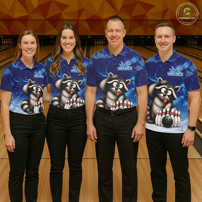 Personalized Blue Funny Raccoon Bowling Shirt For Women Custom Bowling Team Jersey Polo & 1/4 Zip TDM6594