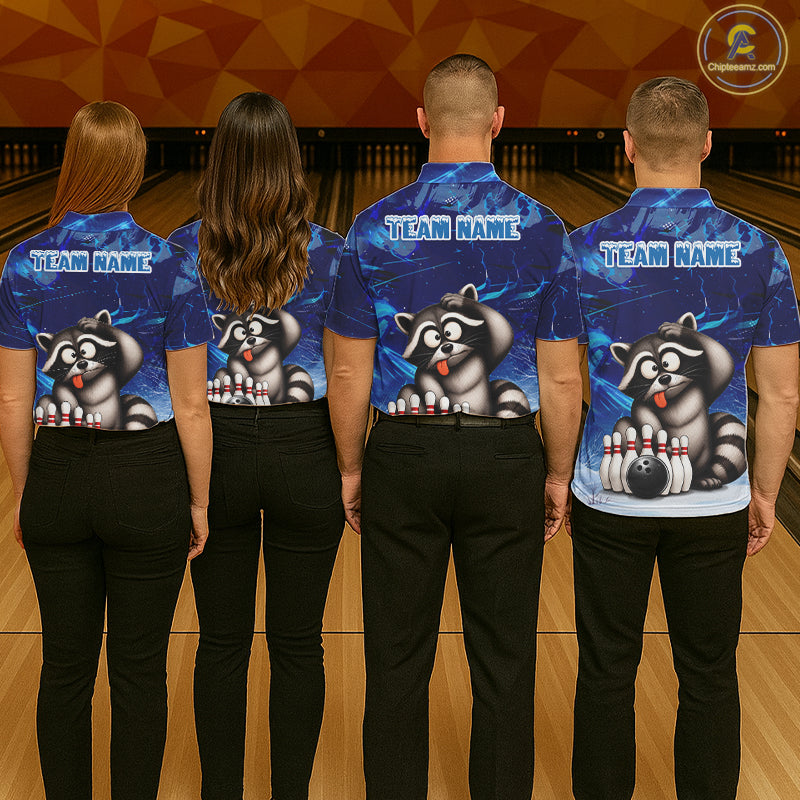 Personalized Blue Funny Raccoon Bowling Shirt For Women Custom Bowling Team Jersey Polo & 1/4 Zip TDM6594