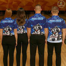 Load image into Gallery viewer, Personalized Blue Funny Raccoon Bowling Shirt For Men Custom Bowling Team Jersey Polo &amp; 1/4 Zip TDM6594