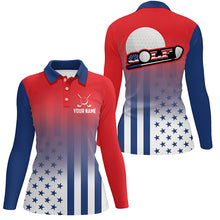 Load image into Gallery viewer, Personalized Patriotic US Flag Womens Golf Polo Shirts, Best 4Th Of July Golf Outfits For Ladies TDM1892