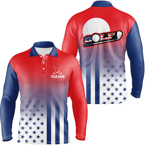 Personalized Patriotic US Flag Mens Golf Polo Shirts, Best 4Th Of July Golf Outfits For Men TDM1892