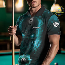 Load image into Gallery viewer, Personalized Turquoise Billiard Skull Fire 8 Ball Pool Shirt For Men Custom Billiard Team Jersey TDM5080