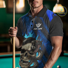 Load image into Gallery viewer, Personalized Skull And Snakes Flame Billiard Shirt For Men Custom 8 Ball Pool Team Jersey |Blue TDM5085
