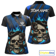 Load image into Gallery viewer, Personalized Skull And Snakes Flame Billiard Shirt For Women Custom 8 Ball Pool Team Jersey |Blue TDM5085