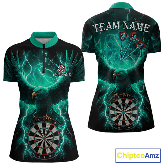 Turquoise Hawkeye Thunder Lightning Darts Shirt For Women Custom Darts Jersey Team Polo & 1/4 Zip TDM5304