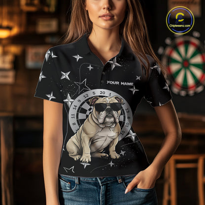 Personalized Funny Bulldog Darts Shirt For Women Custom Star Pattern Dart Jersey Team Polo & 1/4 Zip TDM5554